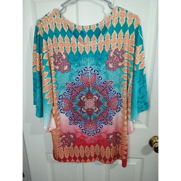 Reba Woman L Cape Blouse Pullover Art To Wear Multi Rhinestone Burnout Pullover - Picture 9 of 9